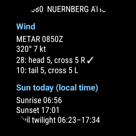 Vento e sole nella schermata DATA